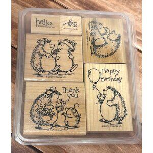 2000 STAMPIN' UP! HEDGEHOG HAPPINESS WOOD MOUNTED RUBBER STAMP SET OF 6